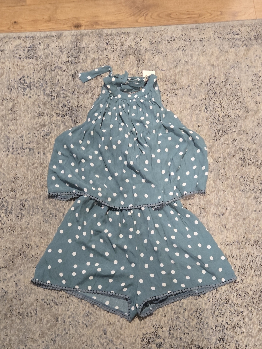 Vici Teal Polka Dot Halter Romper